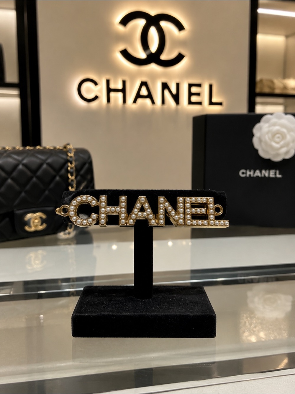 CHANEL Gold Pearl-Studded Logo Charm/ connector/ pendant/ zipper pull